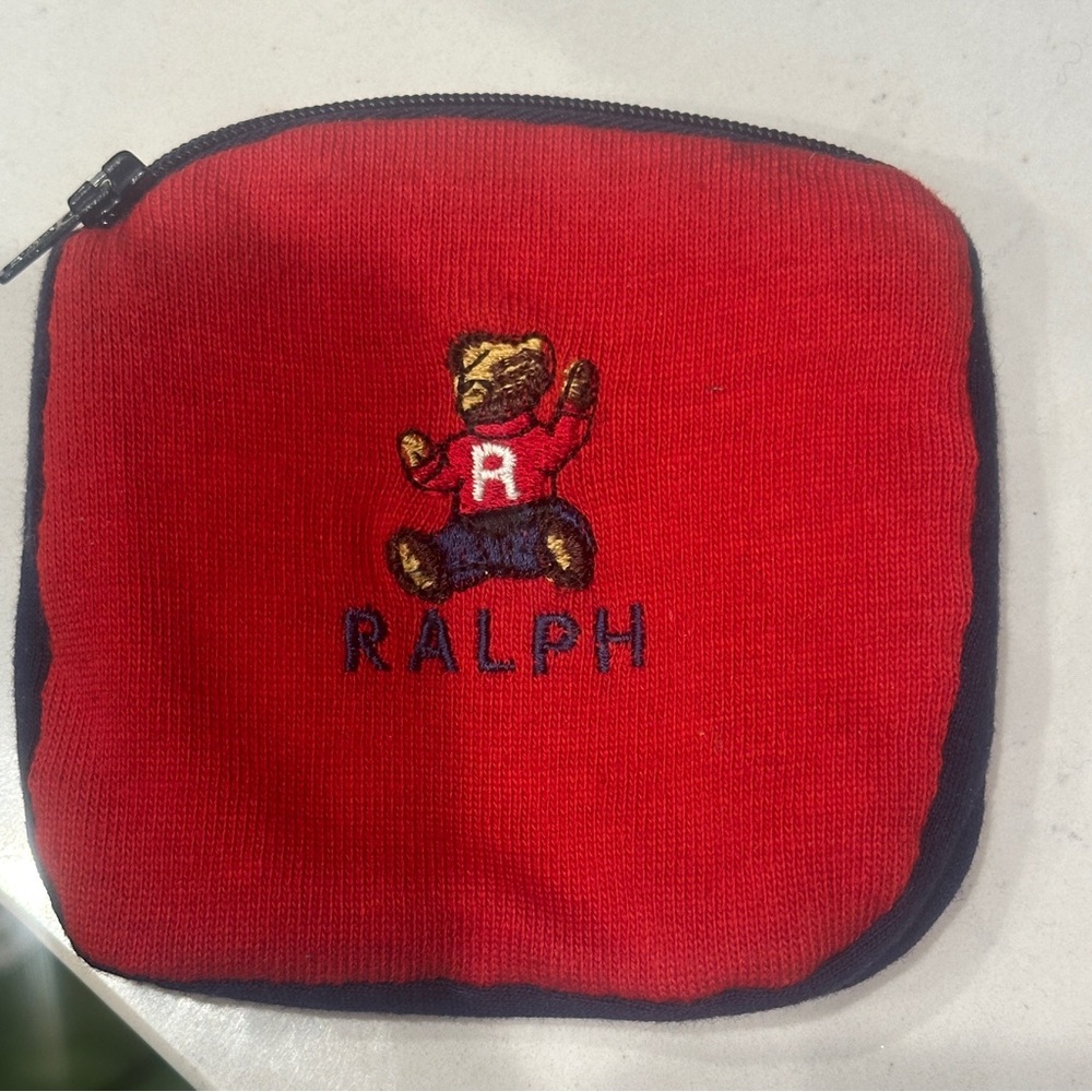 RALPH Polo Bear Red Knit Zip Coin Pouch Vintage Promo 90s Y2K - Picture 2 of 7